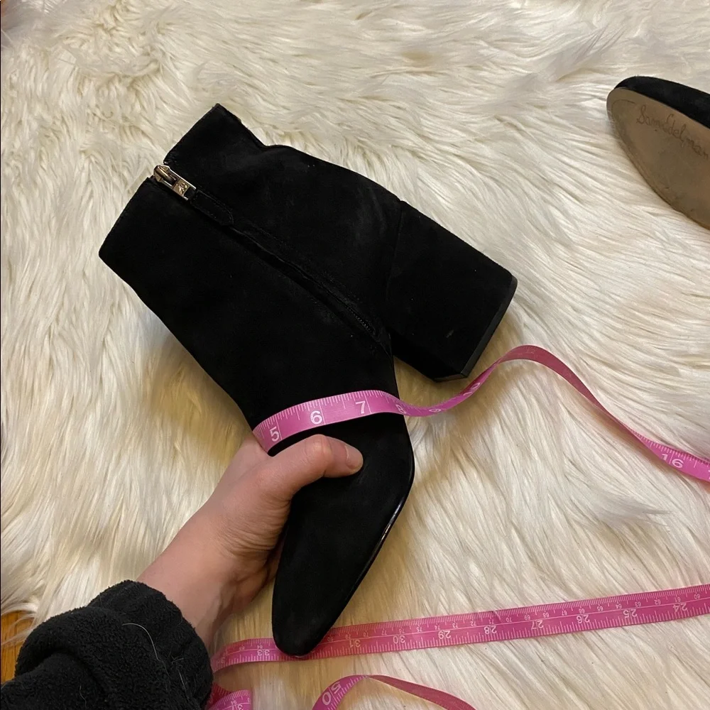 Sam Edelman black suede leather size 10 heeled ankle booties boots